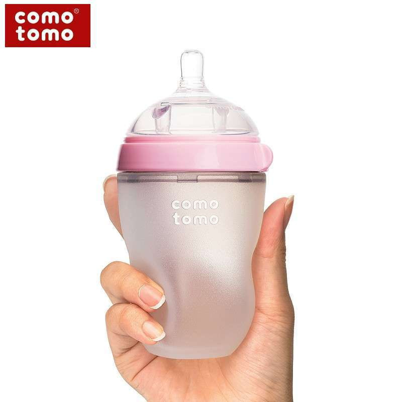 COMOTOMO可么多么硅胶奶瓶(250ml，粉色）奶嘴流量为二滴 适合3-6个月宝宝