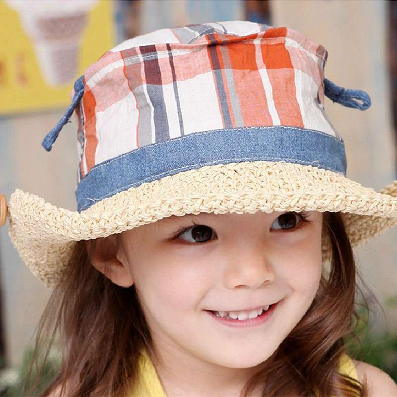 公主妈妈 春夏新款宝宝帽子 儿童帽子 男女童帽 英伦风格草编帽 遮阳帽 翻边造型沙滩帽