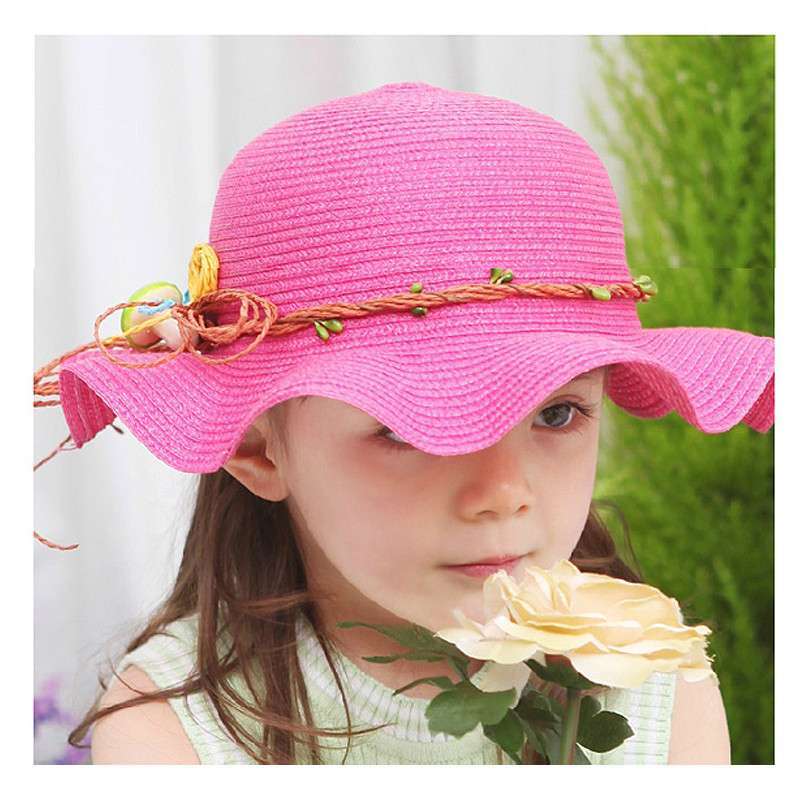 公主妈妈夏款女童遮阳帽 沙滩帽 儿童帽子 时尚环保蘑菇草帽 太阳帽 玫红 均码
