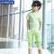 韩国邦百伦品牌2014夏潮大男童装大童儿童V领条纹T恤中裤纯棉套装 浅绿色 120cm