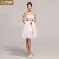 伴娘短款小礼服裙 抹胸蝴蝶结短款短裙蓬蓬裙