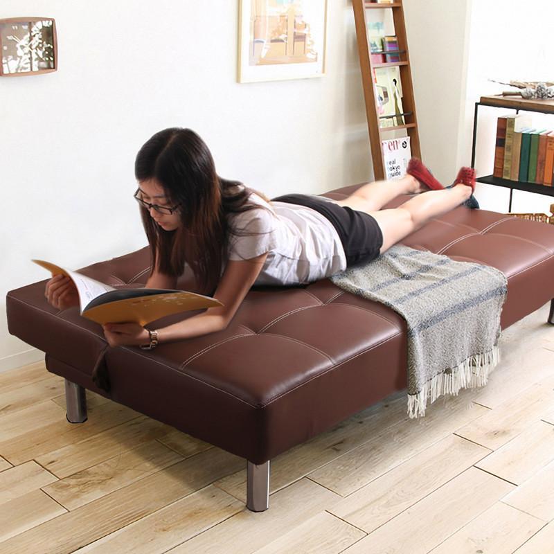 择木宜居 皮艺多功能折叠沙发 简约休闲沙发床 PU皮艺沙发床 小号咖啡色（清仓）