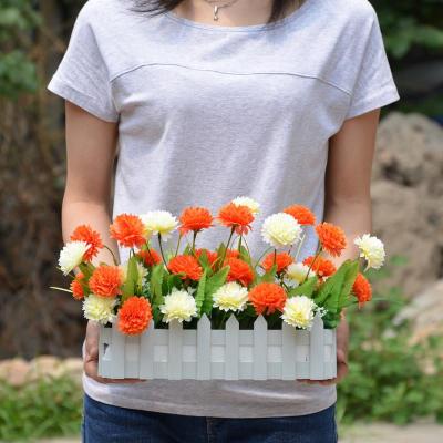 【畅宁(橘色康乃馨(30厘米栅栏)迷你康乃馨栅栏插花套装高仿真花束