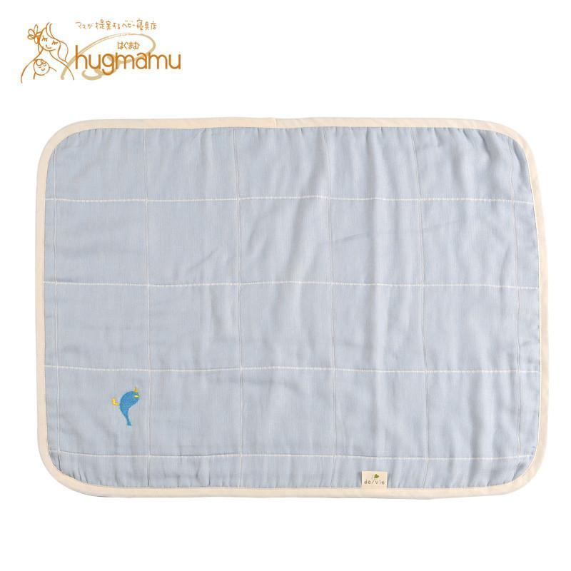 hugmamu日本进口纯棉纱布婴儿盖被盖毯 秋冬宝宝空调毯新生儿抱被 蓝色 50*65cm