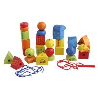 圆木幼儿童智力串珠玩具彩色形状认知积木婴儿