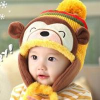 韩国冬季加绒加厚卡通猴子宝宝帽子 婴儿户外