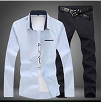 2015春季新款韩版衬衫长裤搭配套装 男士休闲