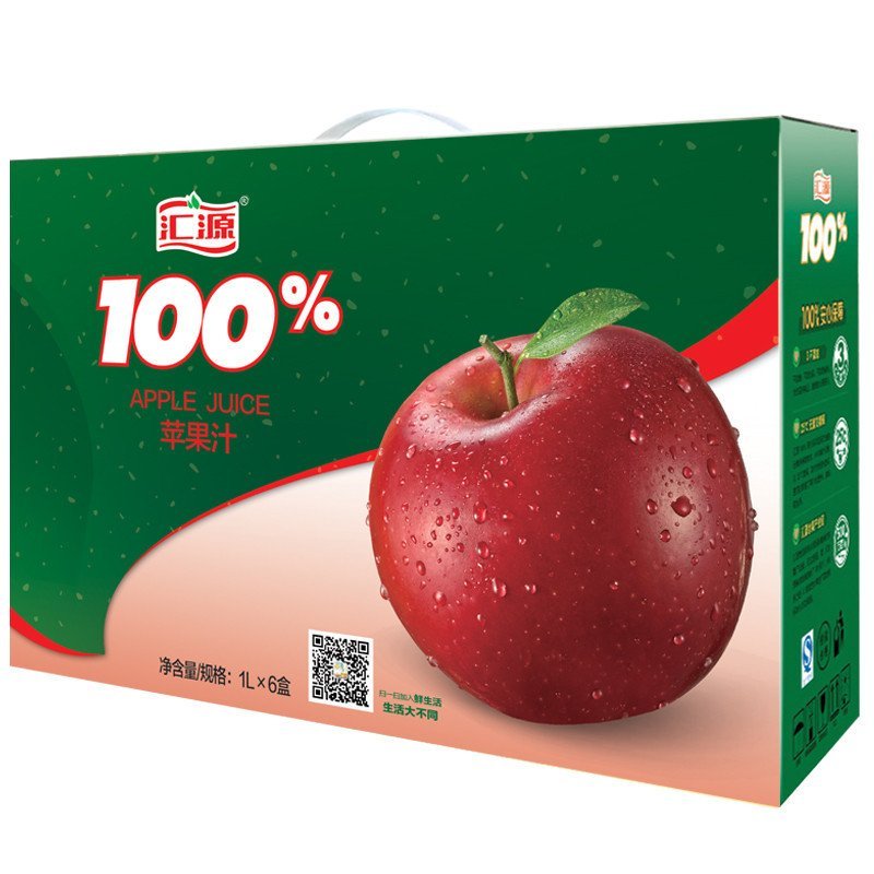 汇源 100%苹果果汁1L*6盒 便携装果汁饮料