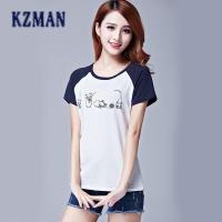 KZMAN 2015夏装新款印花拼色短袖上衣T恤女