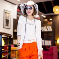 剪痕 2015夏新款<em>个性</em>印花<em>开衫女针织</em>雪纺拼接