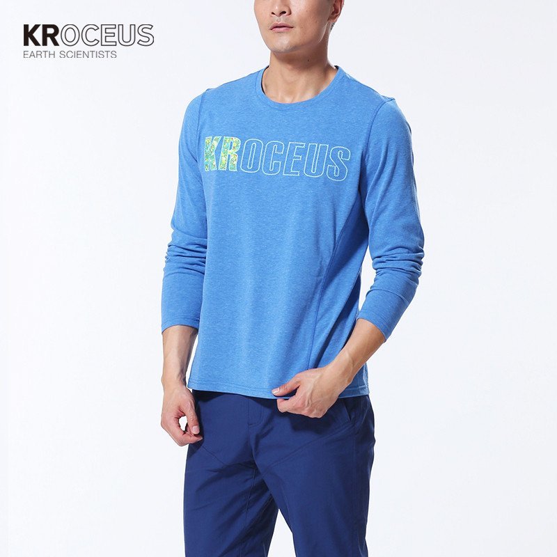 Kroceus科诺修思男式贴布绣T恤咖啡纱吸湿速干除异味抗春夏新品22045 8052电光蓝 M