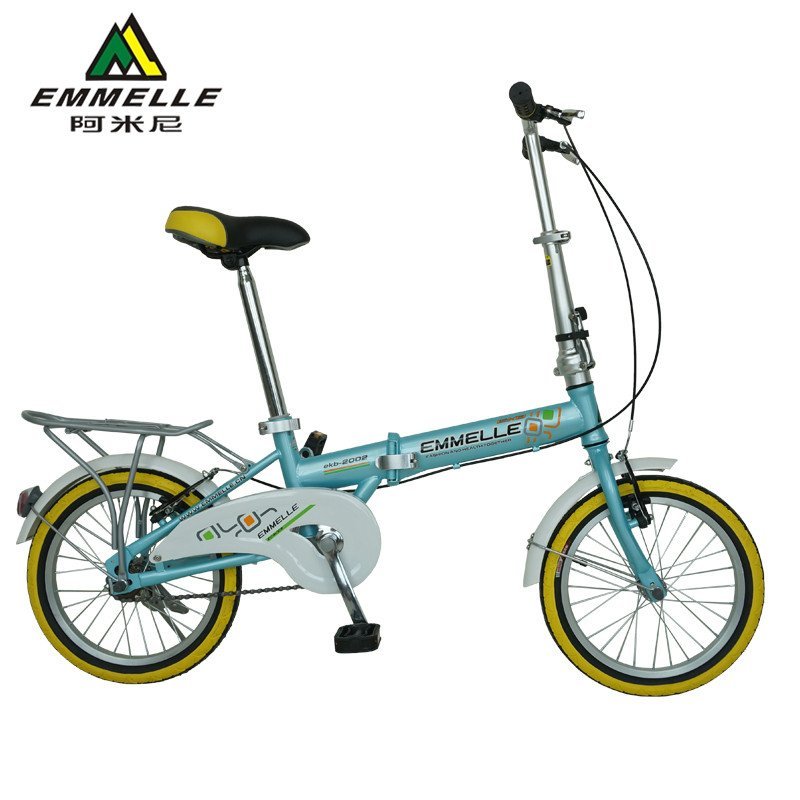 阿米尼折叠自行车迷你自行车16寸便携成人折叠车男女款学生单车EKB2002 珍珠淡蓝/白板罩