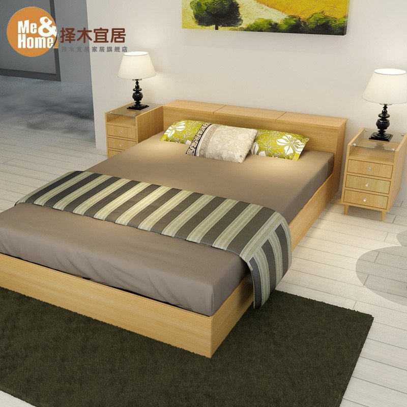 择木宜居 床 双人床 单人床 木床板式床 婚床 1.2米床 1.5米床 1.8米床 实木排骨架子床 1.5米浅橡色床(不含床垫)