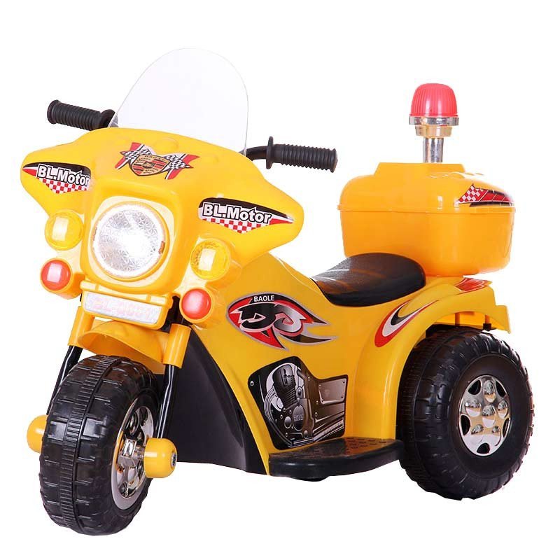 新款儿童电动摩托车儿童电动车三轮车单驱宝宝玩具车可坐童车警车 黄色