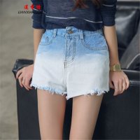 莲香情新款韩国<em>百搭</em>弹力高腰<em>渐变</em>毛边<em>牛仔短裤</em>