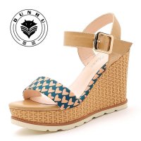 盾狐2015新品凉鞋女夏季坡跟鱼嘴女鞋欧美罗