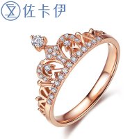 佐卡伊 18k玫瑰金钻戒钻石结婚戒指皇冠造型时