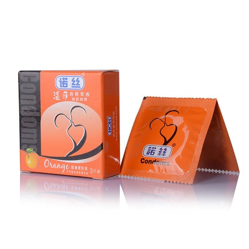 诺丝香橙味3只装避孕套超薄安全套非浮点螺纹颗粒套成人情趣用品
