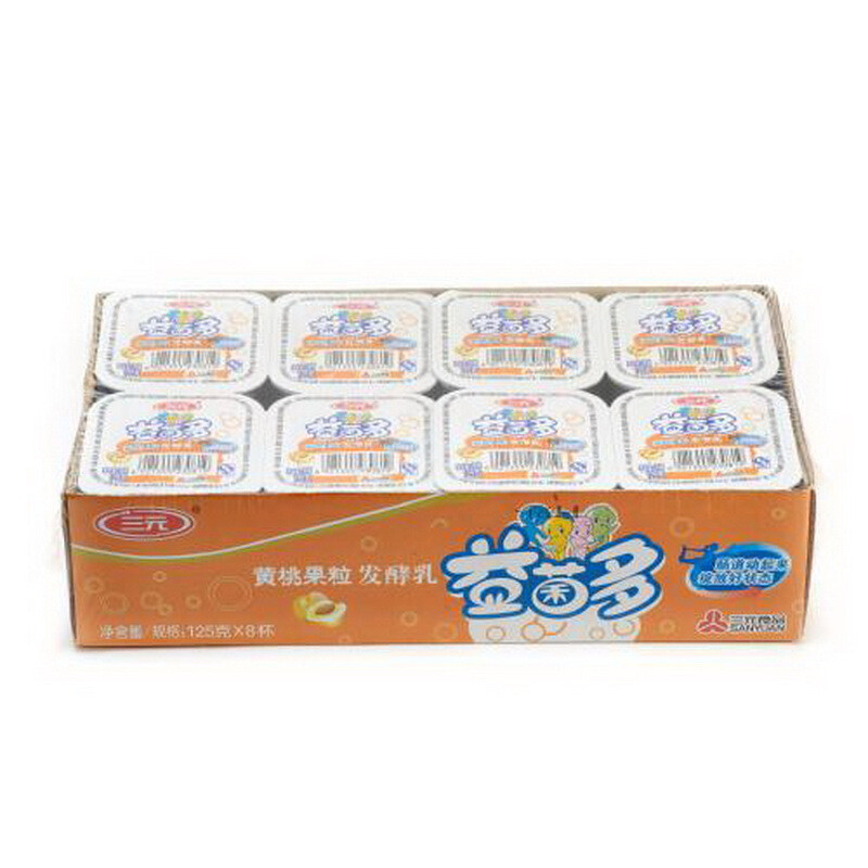 三元 益菌多 黄桃果粒酸奶 125g*8