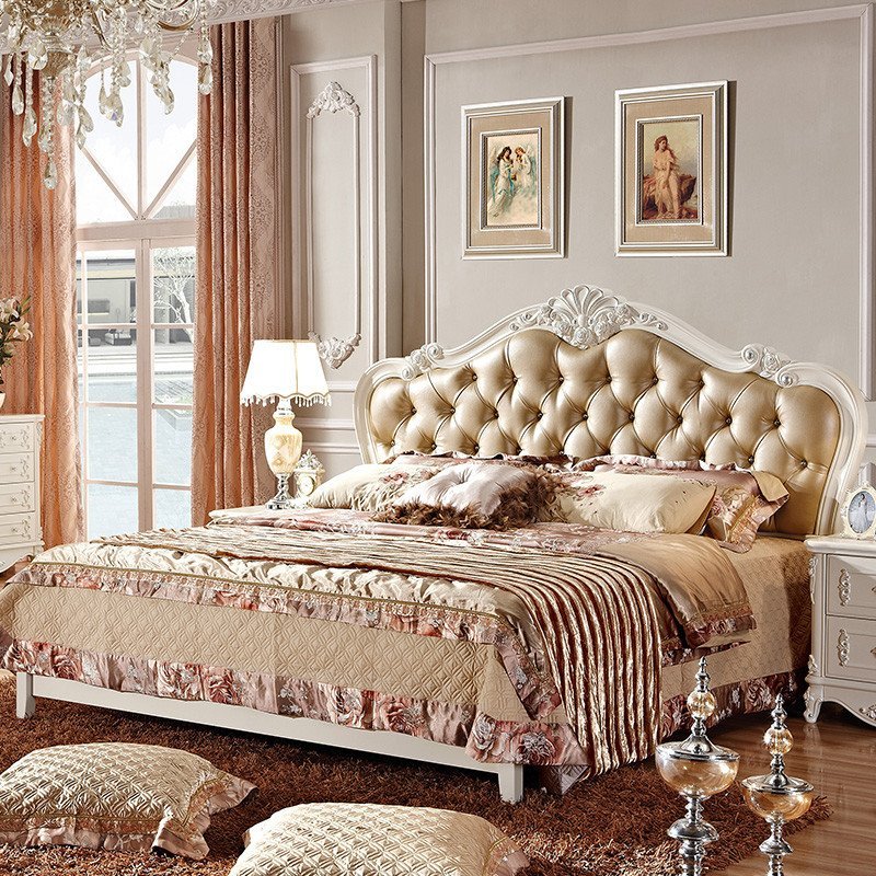 欧式床双人床 法式浪漫床 雕花田园公主床 卧室床 1.8米法式雕花双人床