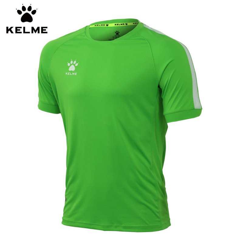 卡尔美足球服短袖夏男士训练服组队服KELME足球衣201跑步服T恤衫 XL 荧光绿/白