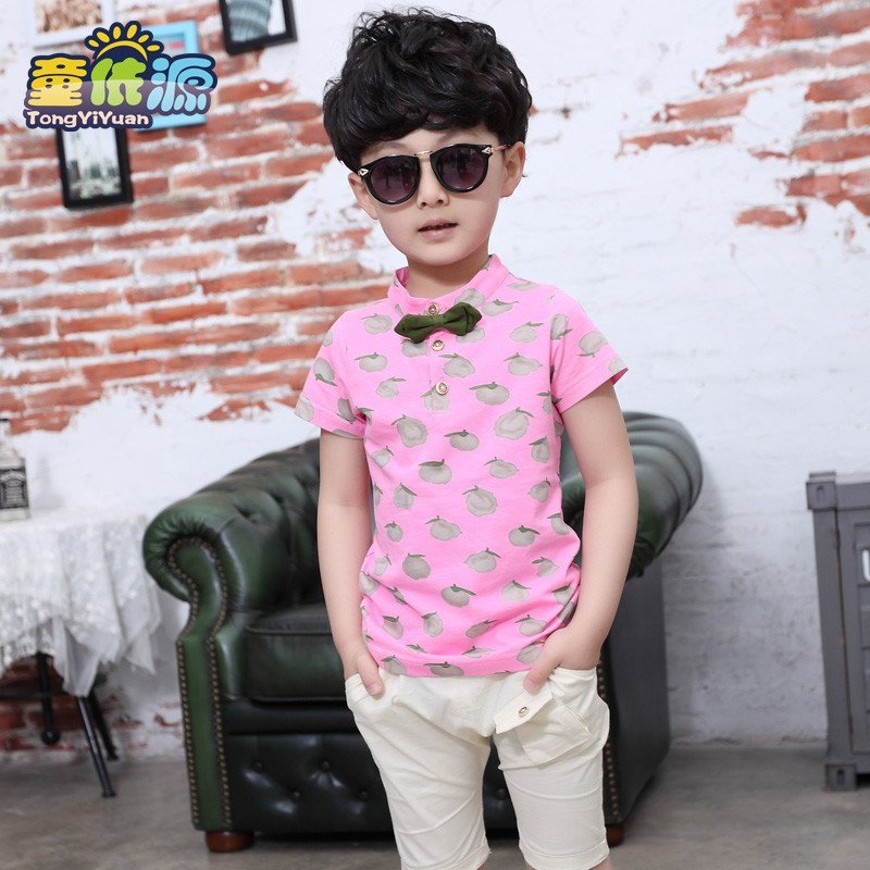 儿童夏装套装男童新款2016中小童套装男孩潮韩版夏季衣服 90cm 粉色