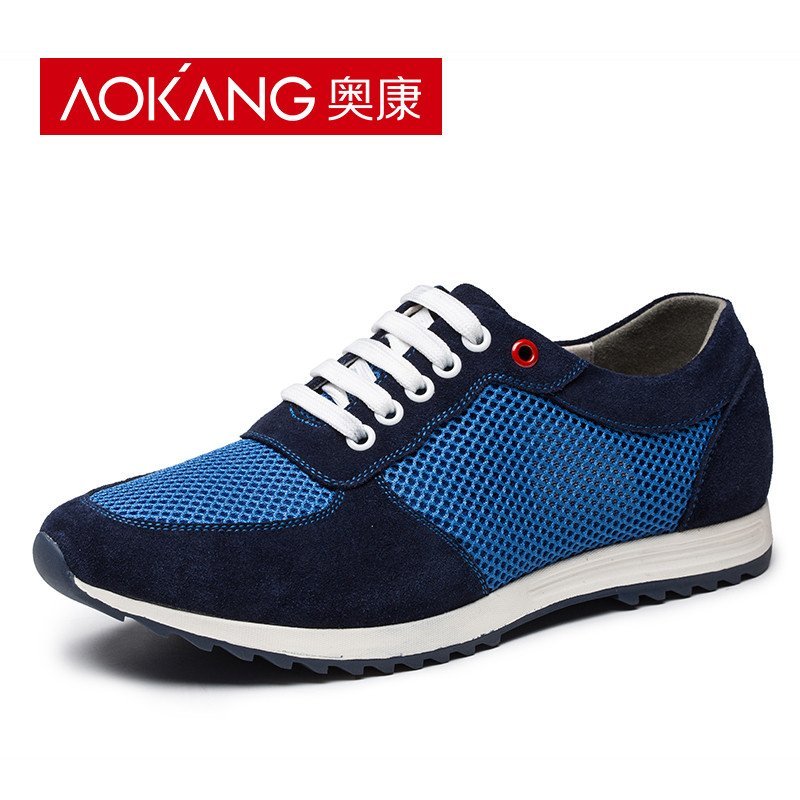 Aokang/奥康 2016夏季新款透气网鞋系带男鞋运动网布鞋 蓝色 42码