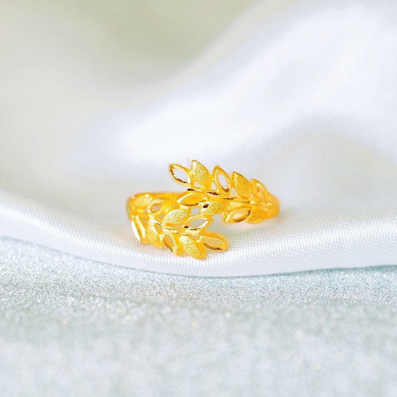 萃华珠宝 足金戒指 黄金戒指 花样年华婚戒 活口女戒 情侣对戒 麦穗戒
