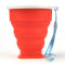 硅胶可折叠杯旅行便携式迷你伸缩水杯漱口杯压缩杯子户外水杯 折叠杯带绳-红色