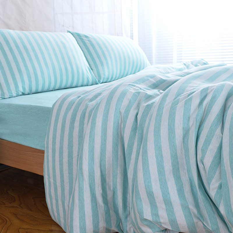 无印天竺棉针织四件套 日式床品床笠被罩三件套2.0m 1.5m纯棉良品 1.8m床 浅绿色