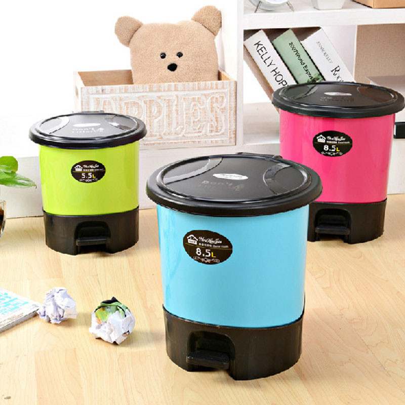 宜莱芙 5.5L 圆形塑料垃圾桶脚踏式大号带盖家用厨房客厅卫生间翻盖垃圾篓办公室纸篓 脚踏式 单包装 塑料 蓝色