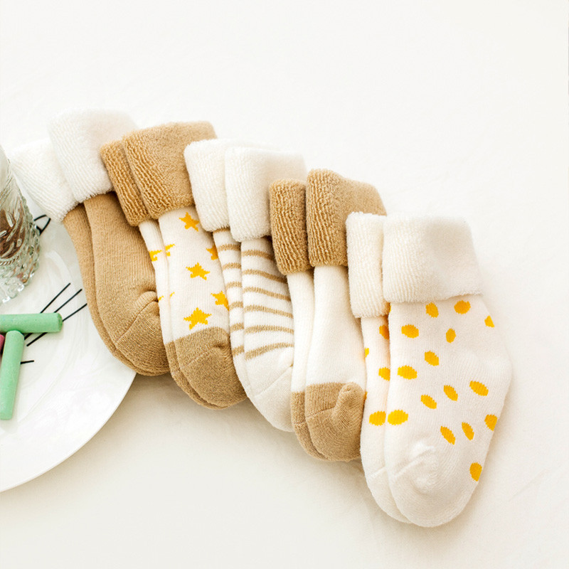 【5双装】婴儿毛圈毛巾袜 M码（6-12个月） 卡其色5条装
