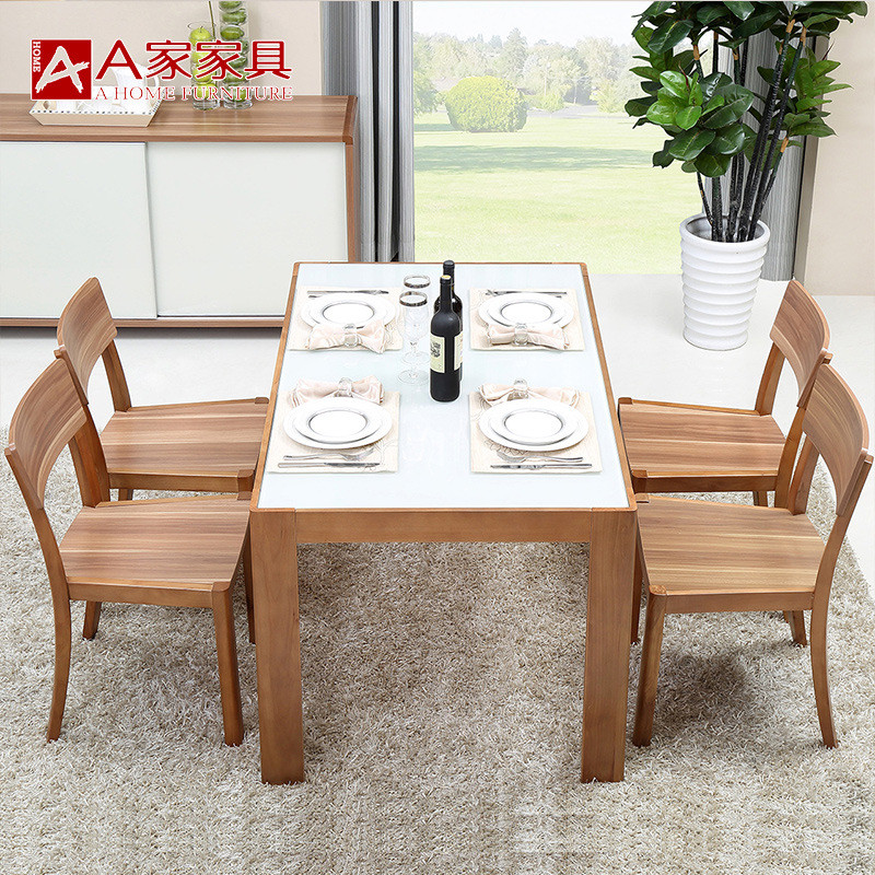A家家具 现代简约小户型餐桌餐椅组合小户型玻璃台面餐桌餐椅组合1476674921095 可选布艺或木面餐椅一桌六椅框架结构