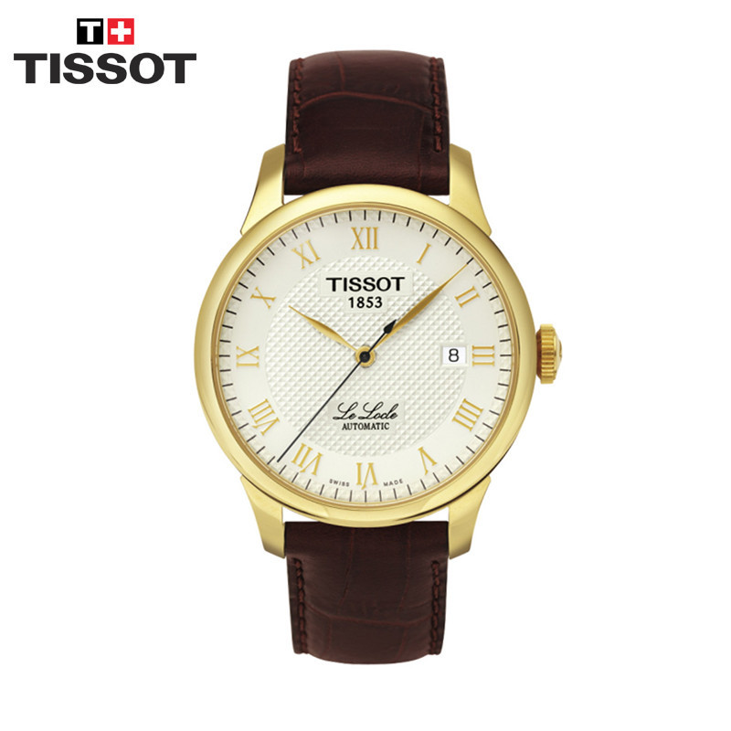 天梭(TISSOT)手表 力洛克系列机械表玫瑰金皮带男表T41.5.423.533 金色T41.5.413.73