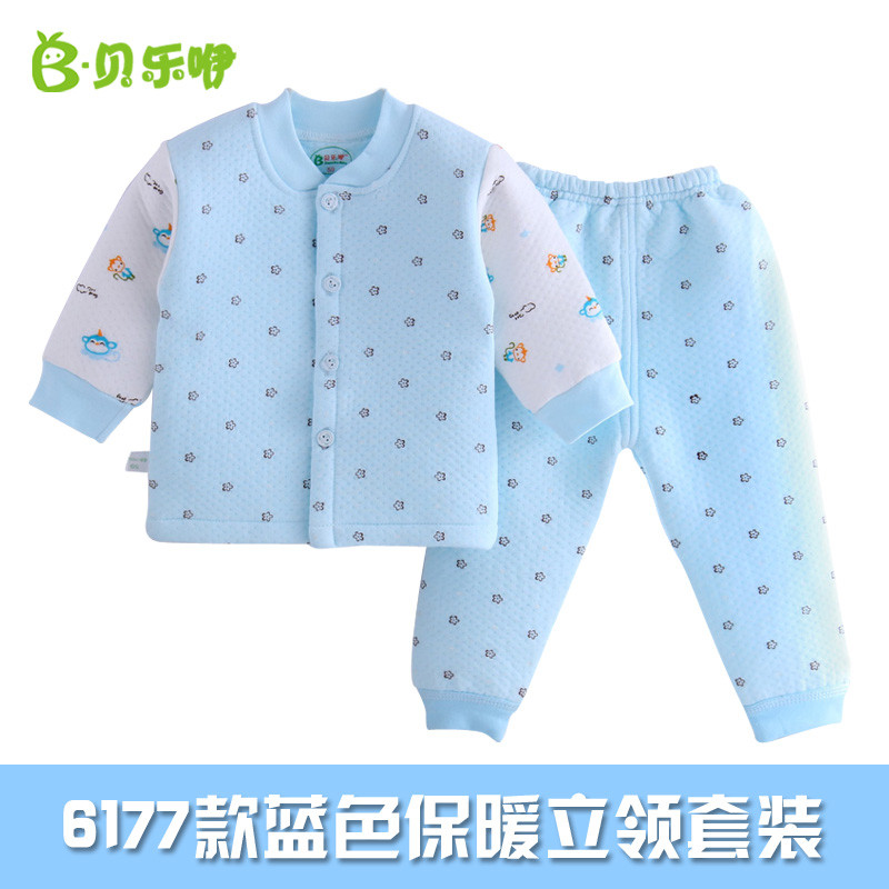 贝乐咿 TZN6187亲子熊猫保暖立领套装 6177蓝色 73cm