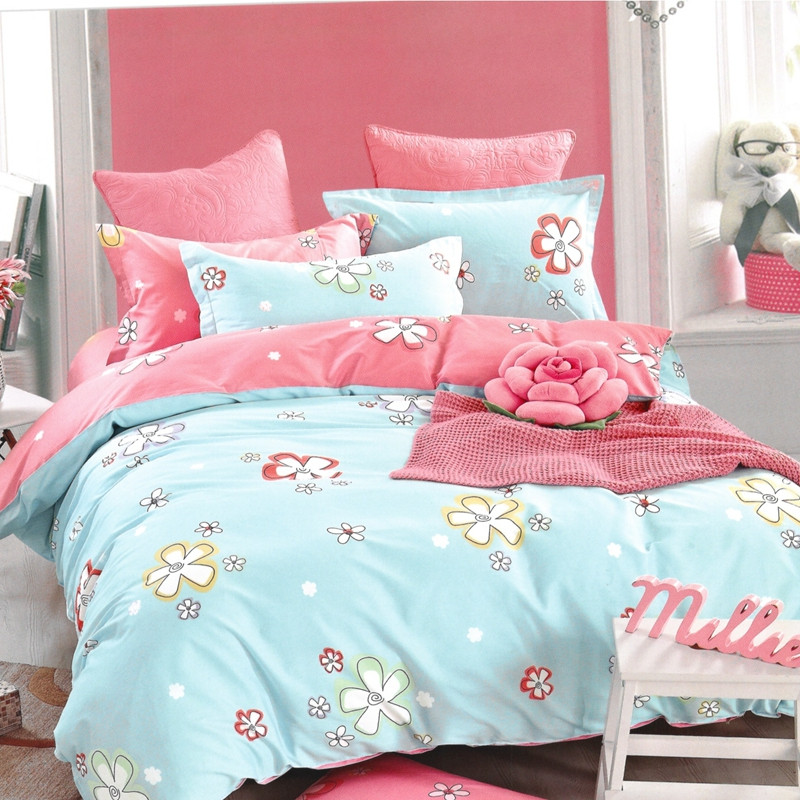 吉祥三宝(Geely Sambo)家纺 纯棉四件套全棉床品套件床上用品床单被套 幸福花朵 蓝色 1.5m床