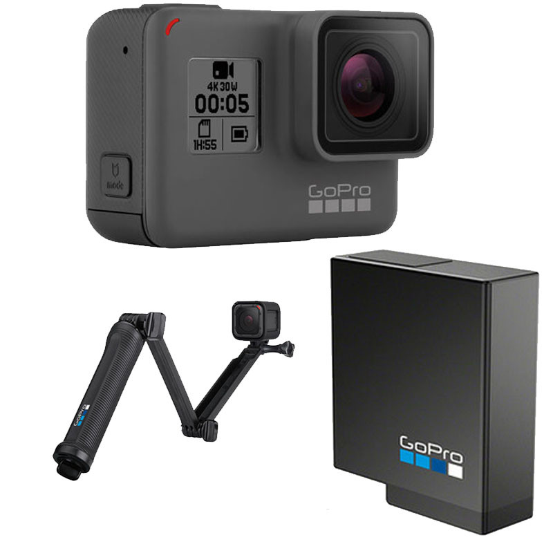 GoPro HERO 5 Black 运动摄像机 含家庭旅行普及版配件套包（电池+三向自拍杆）4K视频 触摸屏