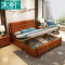 木帆 实木床 1.5米 1.8米 现代中式双人床 1.5米高箱床【海棠色】