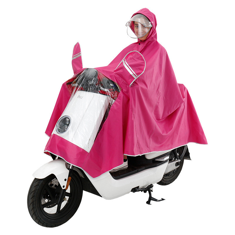 桂利 双层大帽檐 男女电动车雨衣 加厚耐用摩托车雨披 洋红色3xl