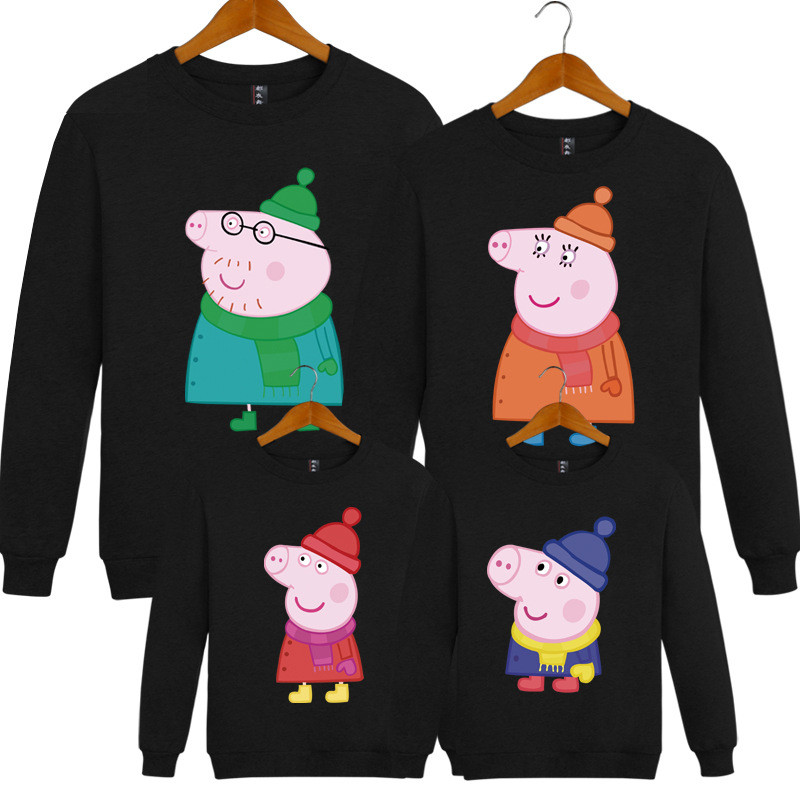 魅言魅语2017新款小猪佩奇亲子装全家装园服