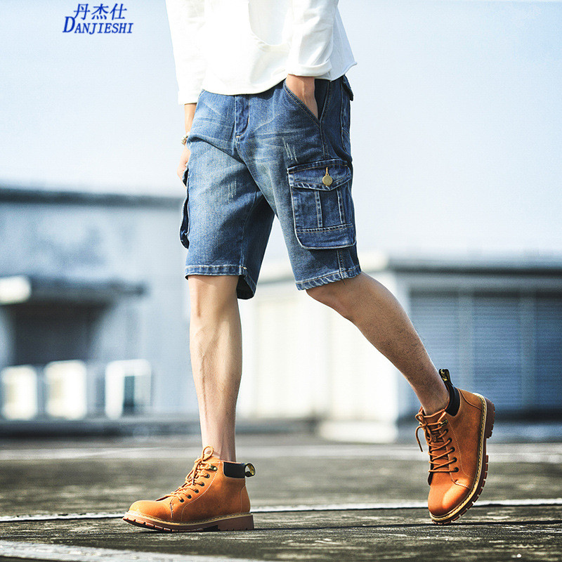 丹杰仕 新款日系男工装牛仔弹力短裤夏季青年