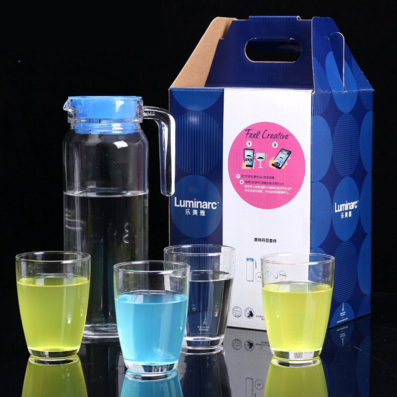 玻璃杯套装 家用冷水壶 透明杯子杯具创意水具茶杯水杯套装 条纹1壶4