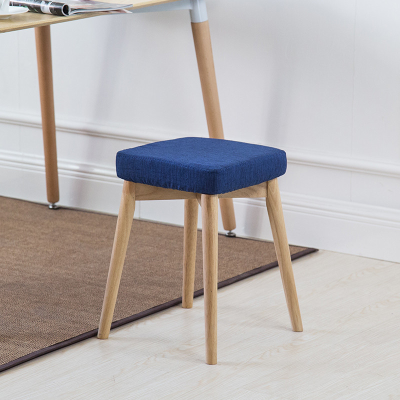 择木宜居 现代简约餐厅餐椅时尚休闲椅家用创意实木椅子凳子 原木色腿-蓝色
