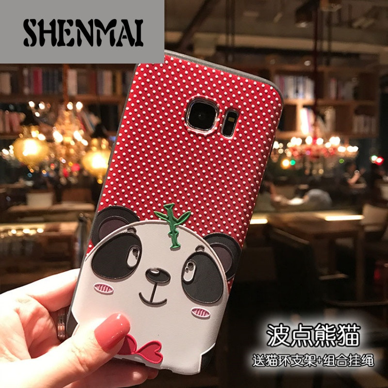 SHM品牌三星s7edge黑磨砂手机壳s6波点兔浮