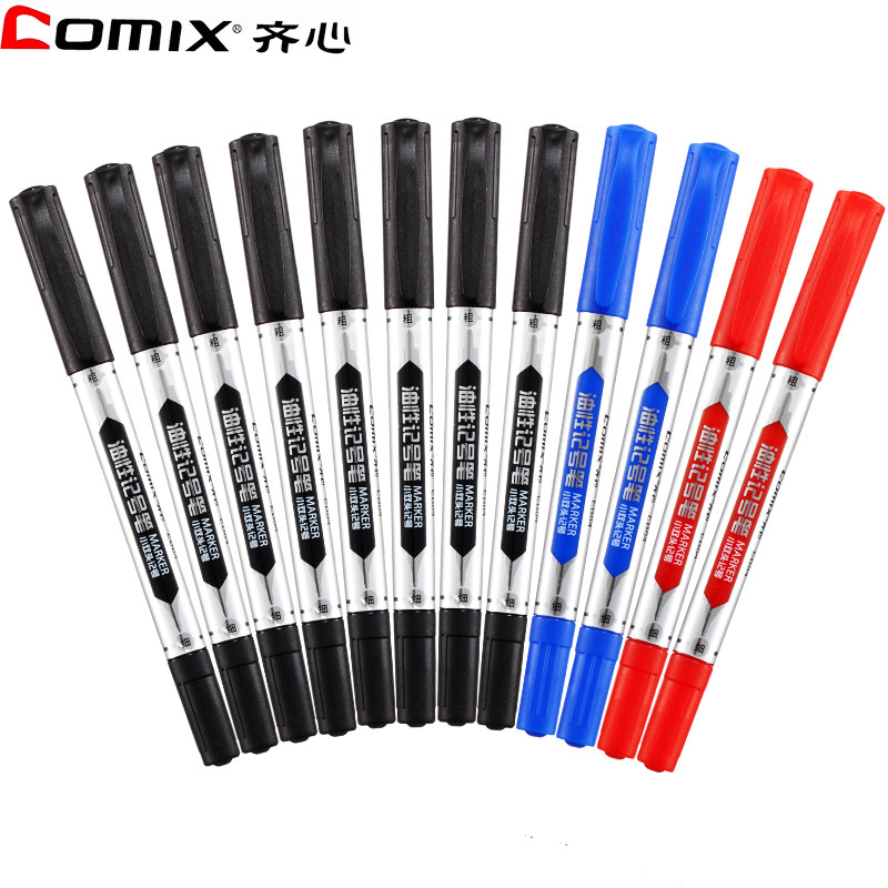 齐心(comix)EB84小双头油性记号笔12支装(8黑2红2蓝） 组合装