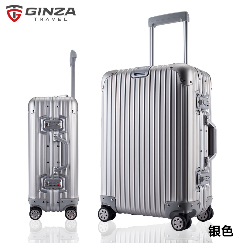 银座新款铝镁合金飞机轮行李箱 金属全铝合金商务登机行李箱17寸20寸24寸 24寸 银色