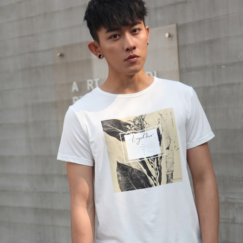 2017男士夏季印花短袖T恤PK L M09白色