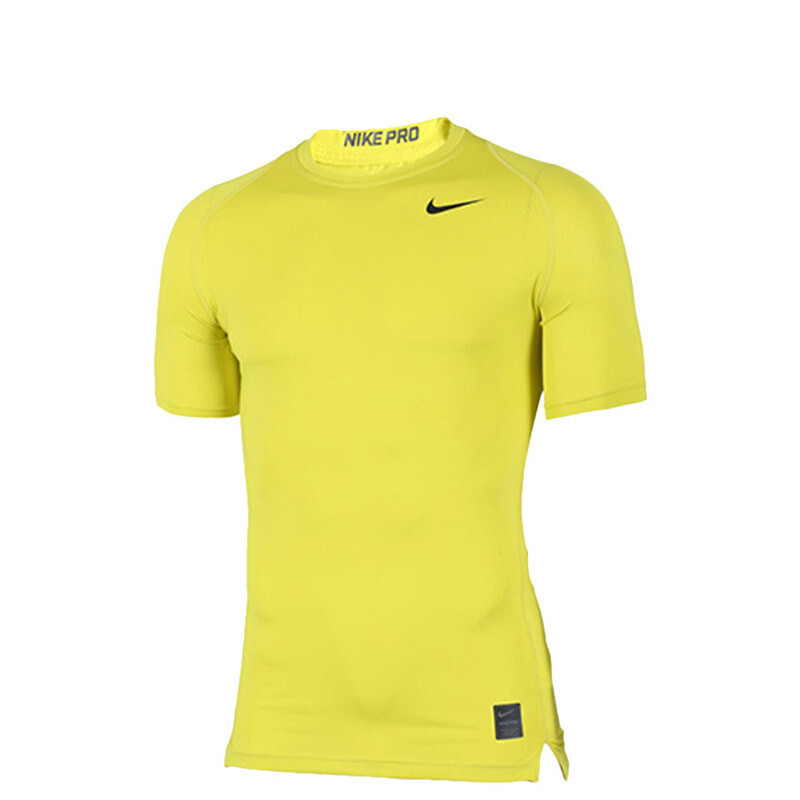 耐克 NIKE Pro男子紧身衣排汗速干弹力 健身训练短袖T恤 703095 358黄色 XL
