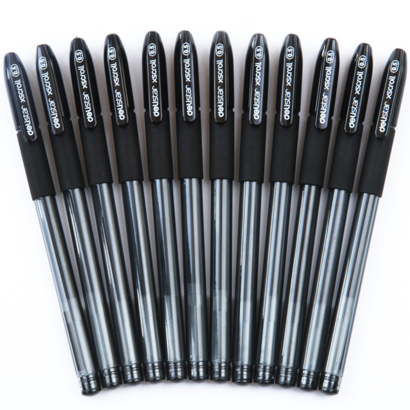 得力 S55 中性笔 碳素笔水笔 签字笔 办公文具书写笔0.5中性笔 半针管 黑色12支一盒 12/盒x6【六盒更优惠9.9一盒】