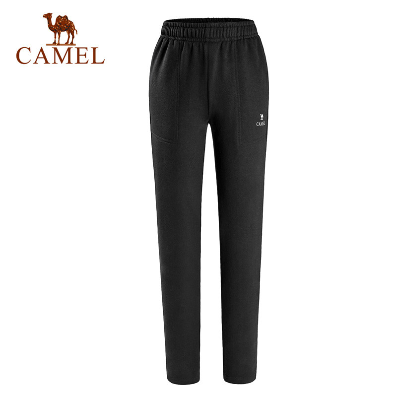 CAMEL骆驼情侣款运动裤 跑步健身男女保暖针织长裤 XXL A7W1Q8112，深蓝，女款